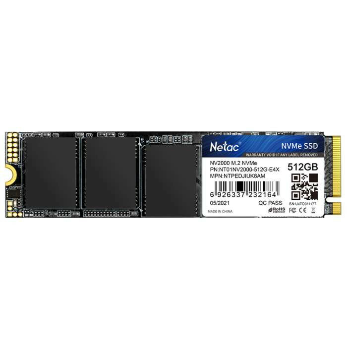 Ssd накопитель Netac SSD NV2000 512GB PCIe 3 x4 M.2 2280 NVMe 3D NAND, R/W up to 2500/1950MB/s, TBW 300TB, 5y wty