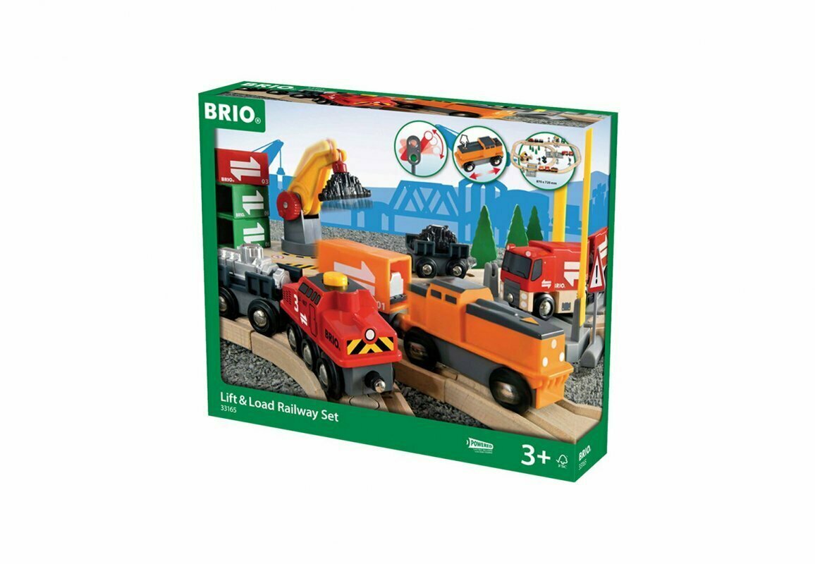 BRIO Подарочный набор ж/д с Подъемниками, Переездами, Грузами и поездом на батарейках, 75 деталей