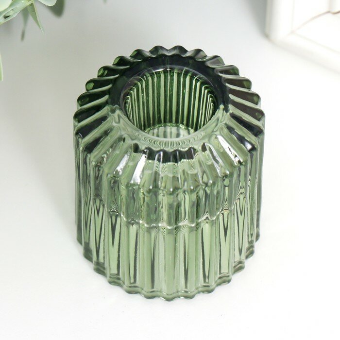RAYDAY Подсвечник стекло на 1 свечу "Долли" d-2,5 см, 4 см зелёный 6х5х5 см - фотография № 1