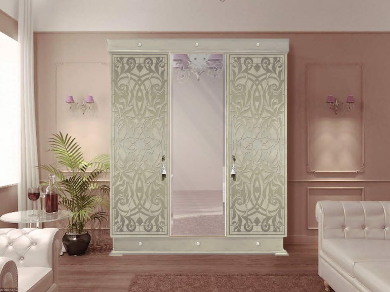 Шкаф 3-х дверный для одежды с зеркалом распашной белый большой шкаф в спальню в прихожую стильный гардероб