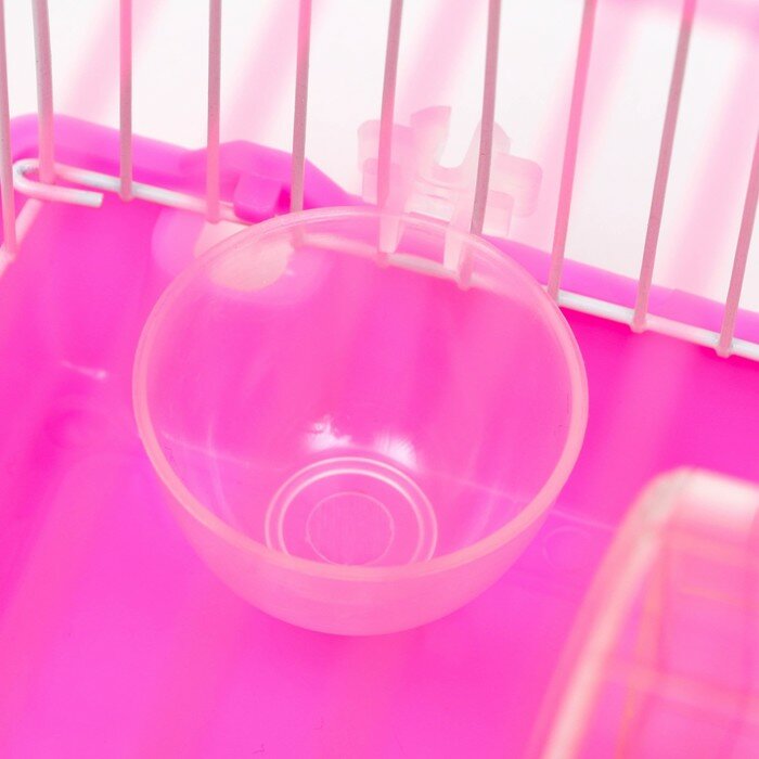 Клетка для грызунов с колесом и поилками, 22 х 16 х 20 см, розовая - фотография № 4
