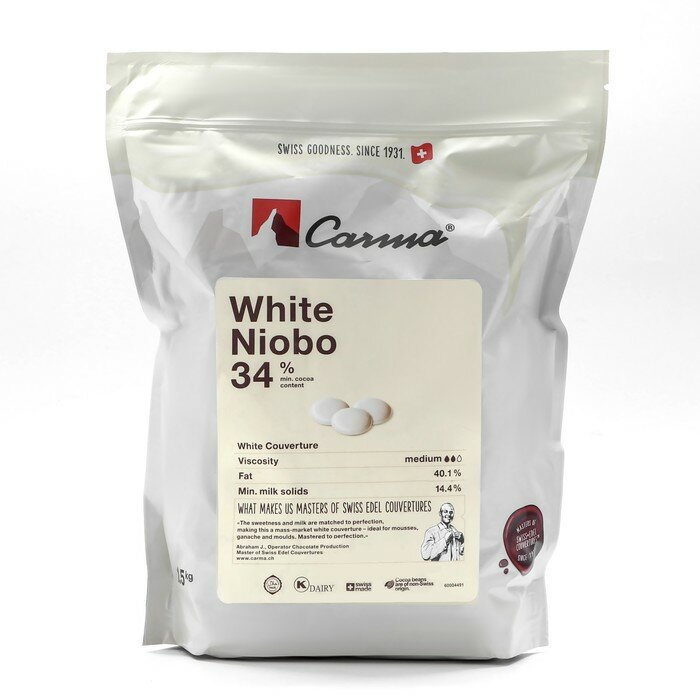Белый кондитерский шоколад Carma White Niobo, 34% какао, 1,5 кг - фотография № 1