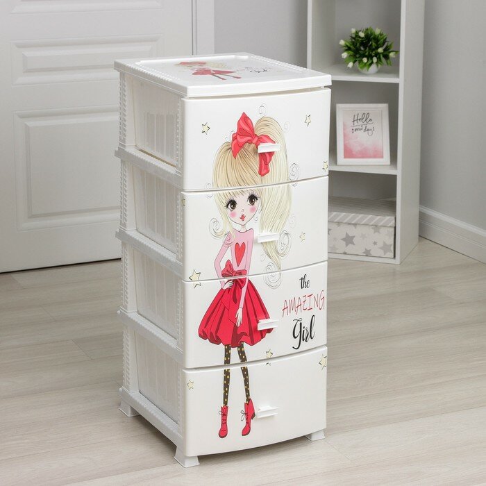 фото Комод детский 4-х секционный Росспласт«Красотка», 47 х 38,5 см, цвет белый