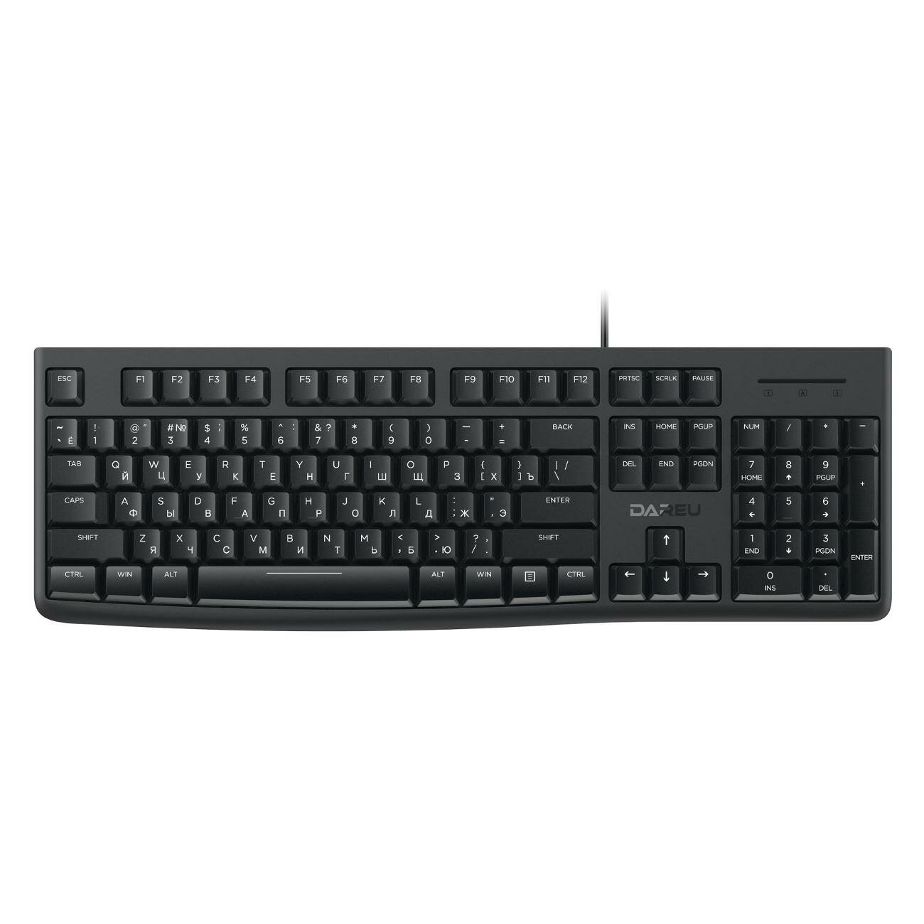 Клавиатура проводная Dareu LK185 Black (черный), мембранная, 104 клавиши, EN/RU, 1,8м, размер 440x147x22мм - фото №1