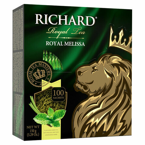 Чай RICHARD "Royal Melissa", зеленый, 100 сашетов по 1,5 г, 101427 - фотография № 1