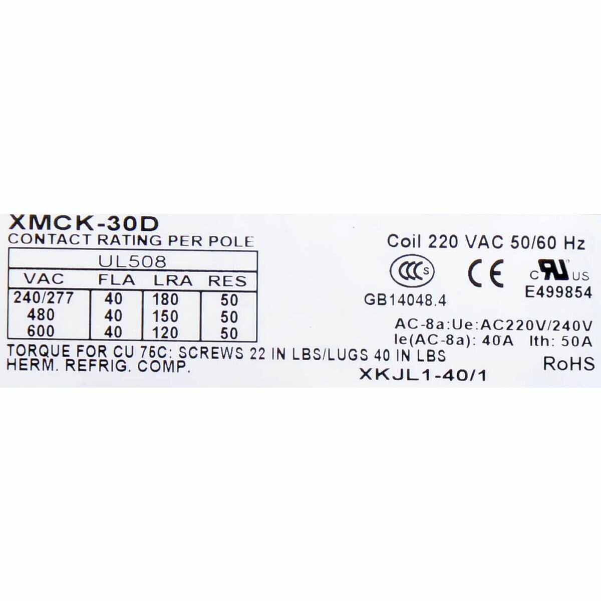Контактор XKJL1-40/1 (XMCK-30D) 40A (019438) - фотография № 2