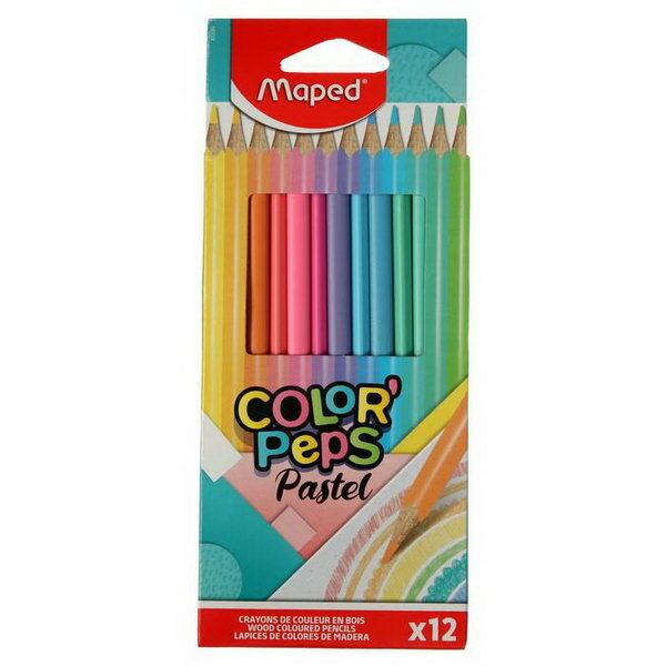 Карандаши 12 цветов Color` Peps Pastel, треугольные, ударопрочные, картон, футляр