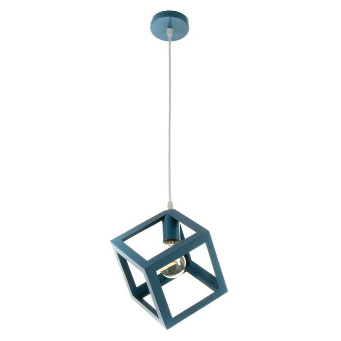 фото Светильник подвесной "Квадрат" 1x40Вт E27 синий 16х16х18-116 см