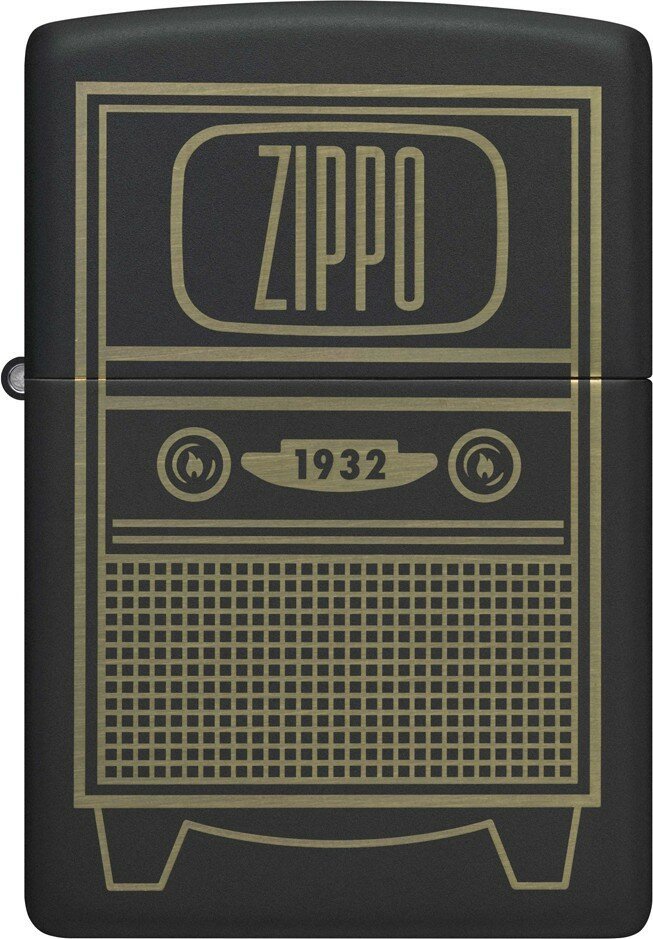 Зажигалка ZIPPO Vintage TV Design с покрытием Black Matte, латунь/сталь, черная, 38x13x57 мм - фотография № 2