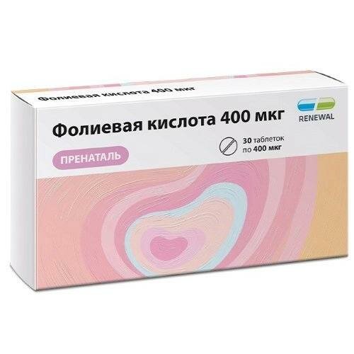 Фолиевая кислота таблетки 400 мкг пренаталь Реневал 30 шт