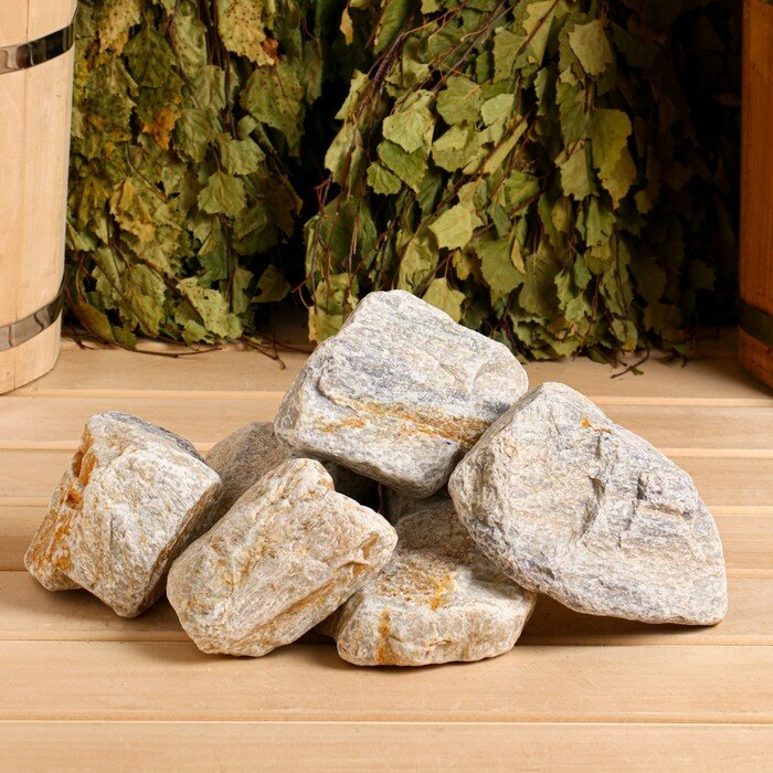 Камень для бани "Кварцит" обвалованный, коробка 20 кг - фотография № 1