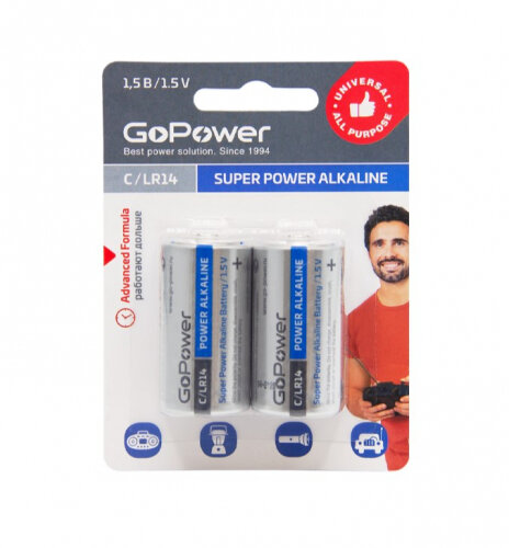 Батарейка GoPower LR14 C BL2 Alkaline 1.5V (2/12/192) блистер (2 шт.) Батарейка GoPower LR14 C (00-00017861) - фото №1