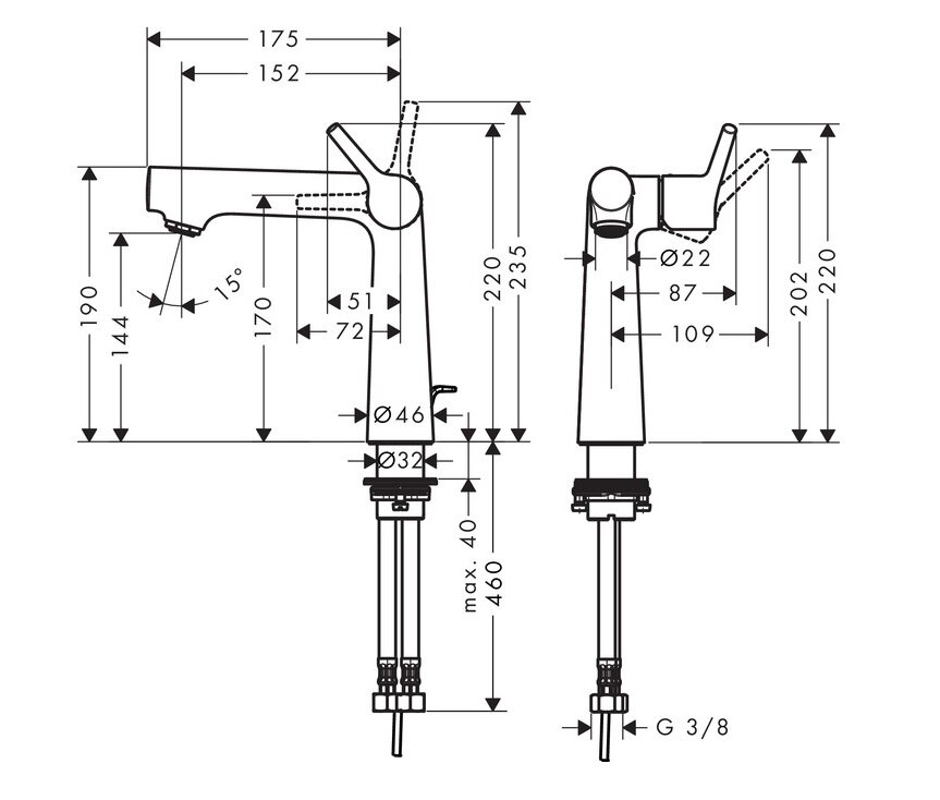 Смеситель для умывальника Hansgrohe Talis S, арт. 72113000, неповоротный излив, с донным клапаном, высота излива 14 см