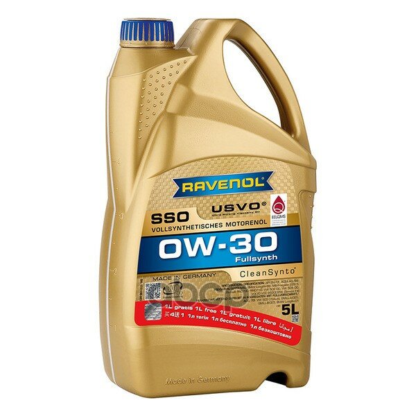 Синтетическое моторное масло RAVENOL Super Synthetic SSO SAE 0W-30 (4+1)