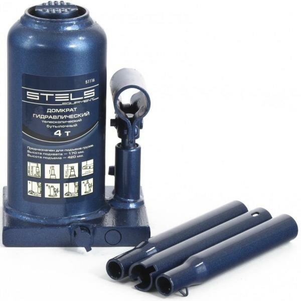 Stels Домкрат гидравлический бутылочный телескопический, 4 т, подъем 170-420 мм// Stels