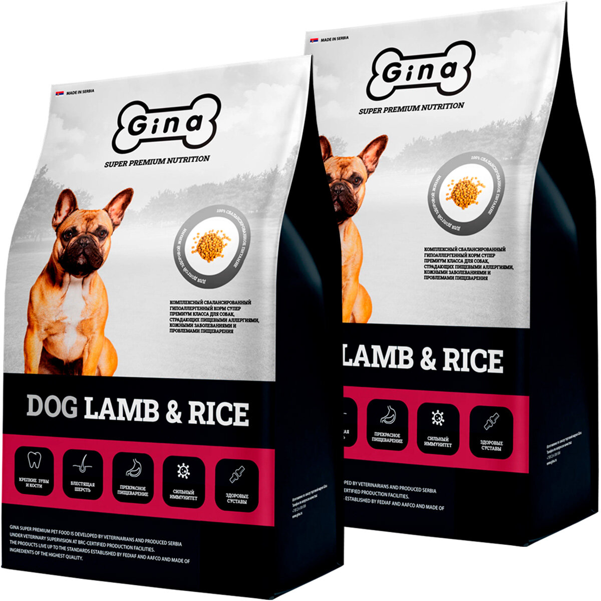 GINA ADULT DOG LAMB & RICE для взрослых собак с чувствительным пищеварением с ягненком и рисом 01616 (3 + 3 кг)
