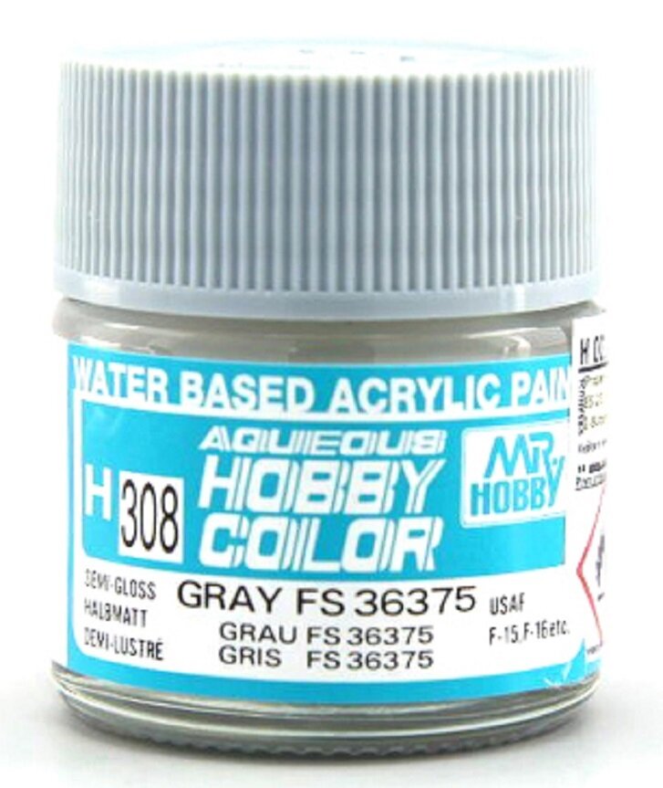 MR.HOBBY Краска акриловая на водной основе полуматовая H 308 Серый FS 36375 (GRAY FS 36375), 10мл