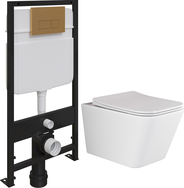 Комплект Унитаз подвесной Ceramica Nova Metric Rimless CN3007 + Система инсталляции для унитазов EWRIKA ProLT 0026-2020 + Кнопка смыва EWRIKA 0043 золото матовое