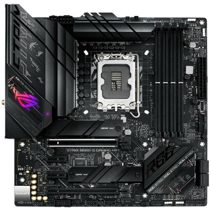 Материнская плата ASUS ROG STRIX B660-G GAMING WIFI, LGA1700, B660, 4*DDR5, HDMI+DP, CrossFireX, SATA3 + RAID, Audio, Gb LAN, USB 3.2*9, USB 2.0*5, COM*1 header (w/o cable), mATX ;90MB18Y0-M0EAY0