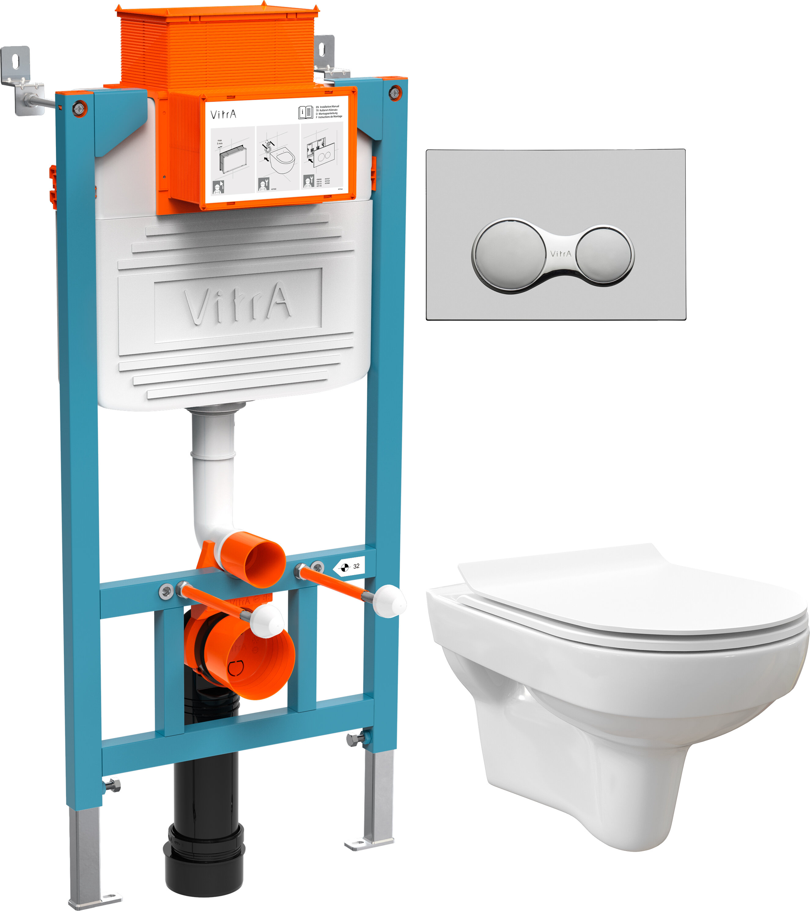 Комплект Унитаз подвесной STWORKI Хельсинки Clean On DPL EO slim 63429 безободковый + Инсталляция VitrA 800-2015 с кнопкой смыва, хром