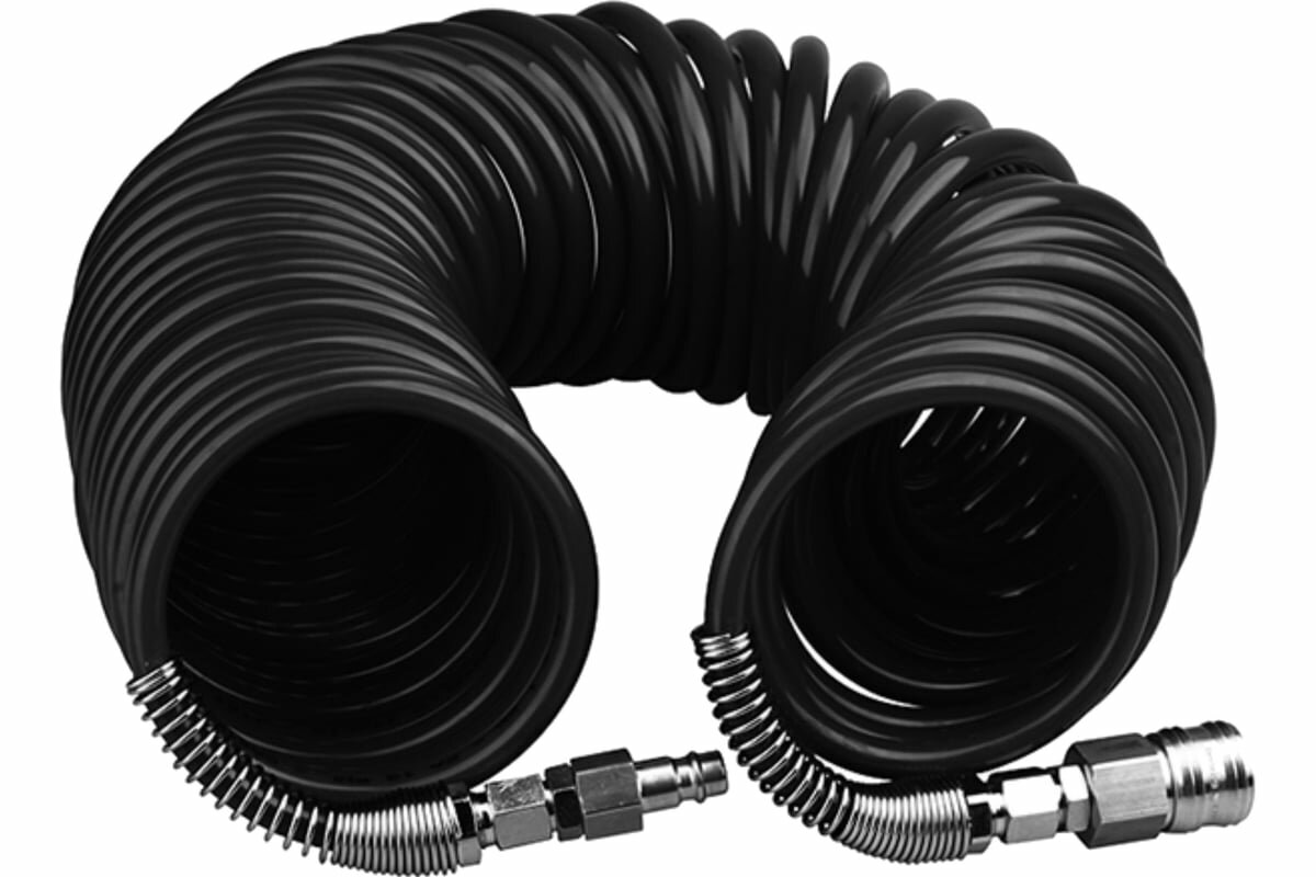 фото Pegas pneumatic Шланг Pegas спиральный черный полиуретановый с быстросъемными соед. профи 15м 10*14мм 4933