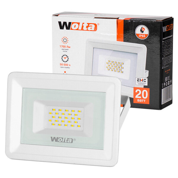 Прожектор Светодиод Wfl-20w/06w 5500К 20ВТ LED IP 65 1700LM Белый Wolta 4345 .