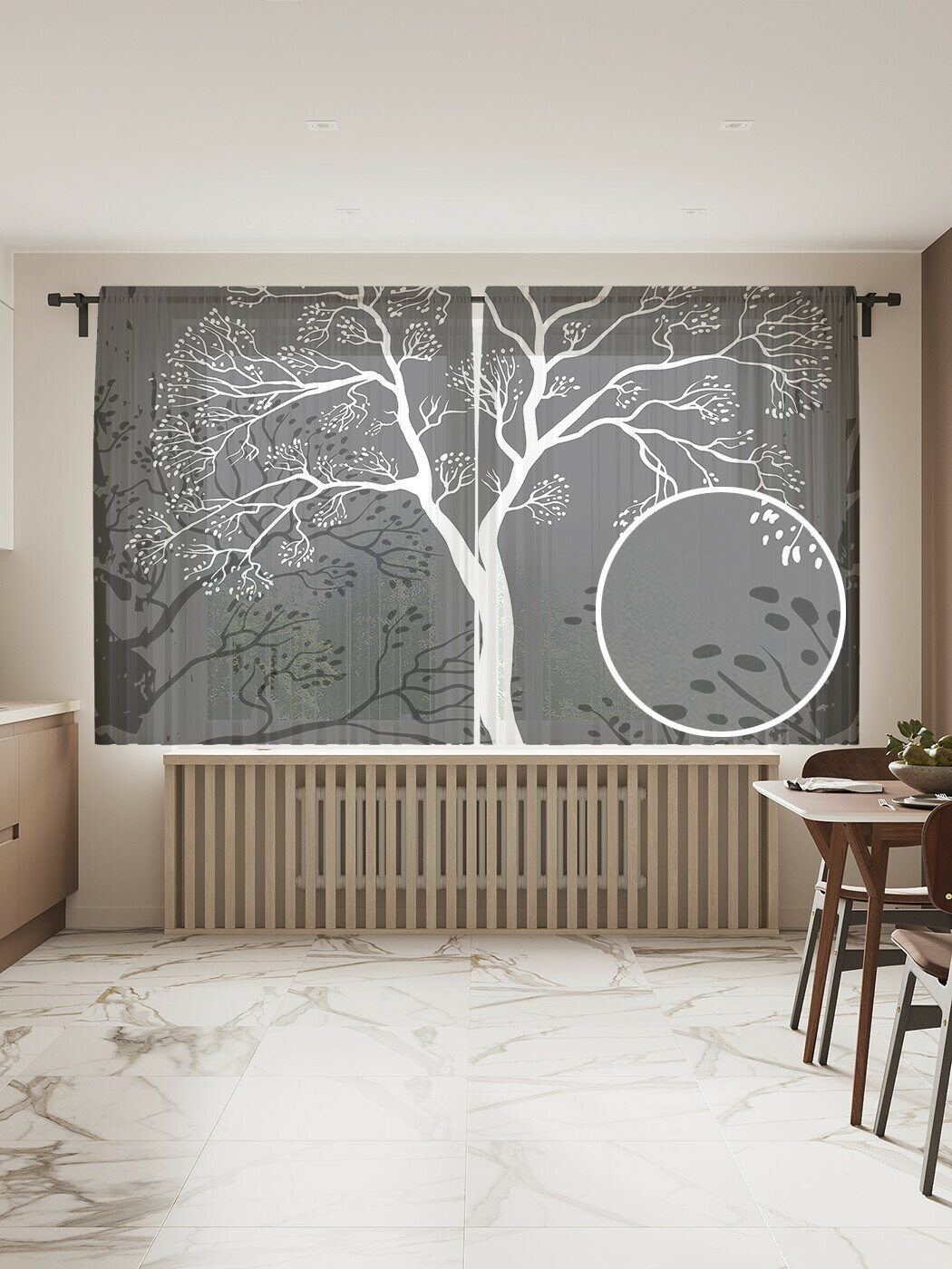 Тюль для кухни и спальни JoyArty "Дерево фантом", 2 полотна со шторной лентой, 145x180 см. - фотография № 1