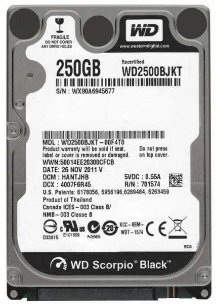 Жесткий диск Western Digital 250 ГБ WD Scorpio Black 250 GB (WD2500BJKT)