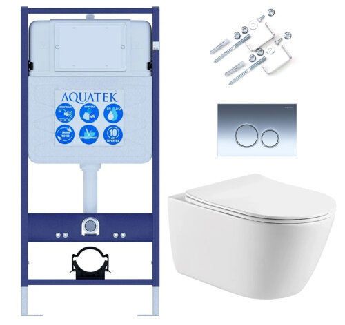 SET AQUATEK оберон KDI18(рама AQUATEK Standard INS-0000012 с клавишей KDI-0000018 и крепежом KKI-0000002+унитаз оберон AQ1363W-00 с тонким сиденьем sc