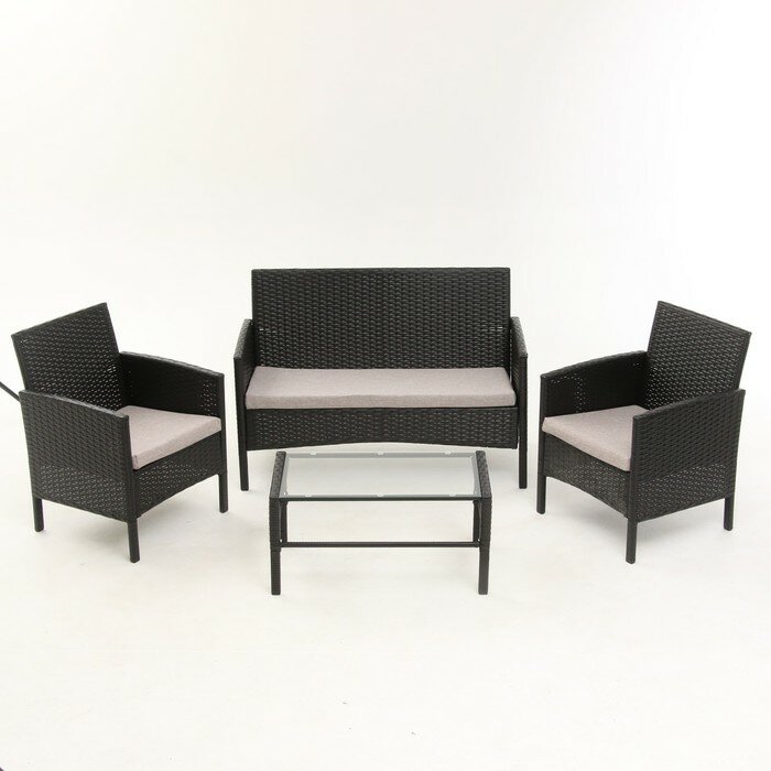 Комплект мебели "Ангкор": диван, 2 кресла и стол, цвет мокко - фотография № 1