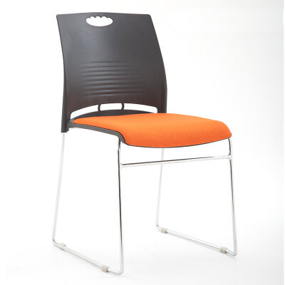 Современный стул для офиса и конференц зала с мягким сиденьем штабелируемый (черный, синяя ткань, мягкая спинка) - фотография № 6