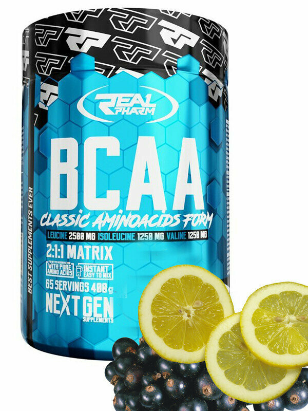 Аминокислоты Real Pharm, BCAA Instant, 400г (Лимон-Черная смородина) / Спорт питание БЦАА / Для мужчин и женщин, похудения и набора мышечной массы