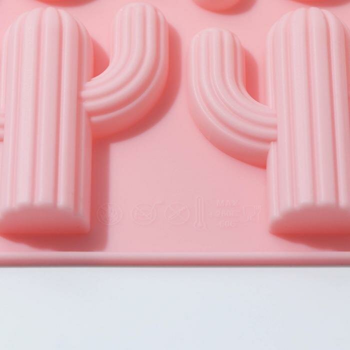 Форма силиконовая для льда и кондитерских украшений «Кактус», 4 ячейки, 14×14×1,4 см, цвет микс - фотография № 5