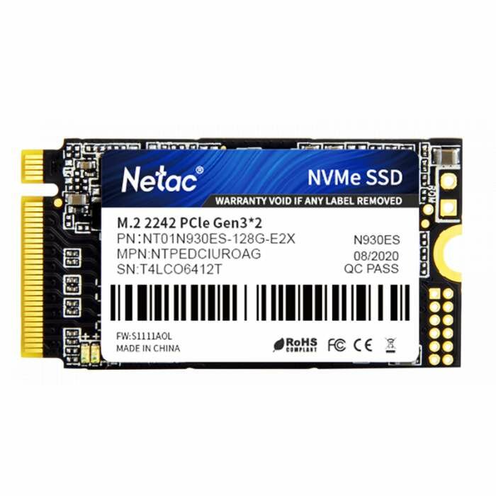 Ssd накопитель Netac SSD N930ES 128GB PCIe 3 x2 M.2 2242 NVMe 3D NAND, R/W up to 970/635MB/s, TBW 75TB, 3y wty