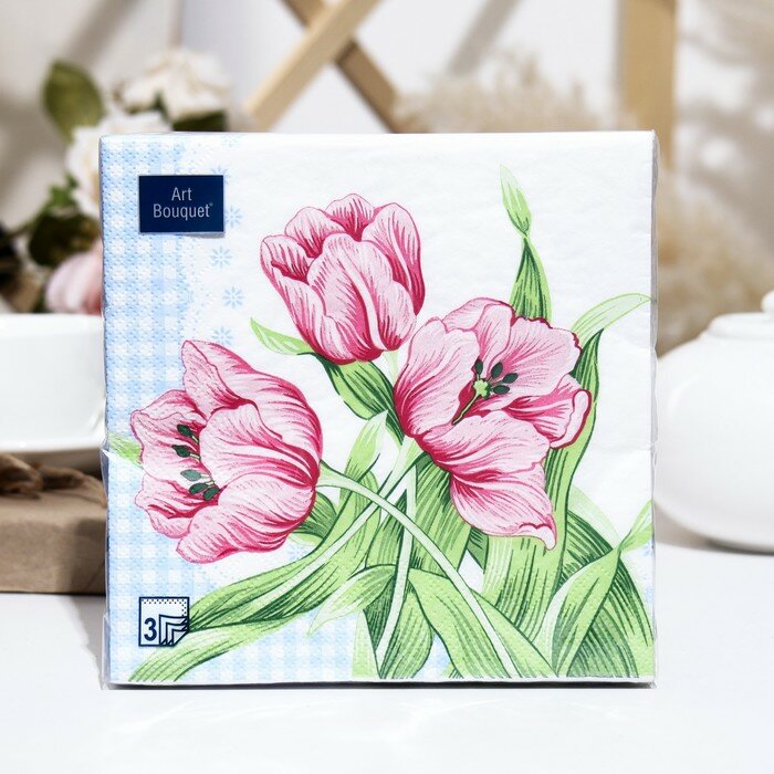 Салфетки бумажные Art Bouquet "Три тюльпана", 3 слоя,33x33, 20 листов - фотография № 1