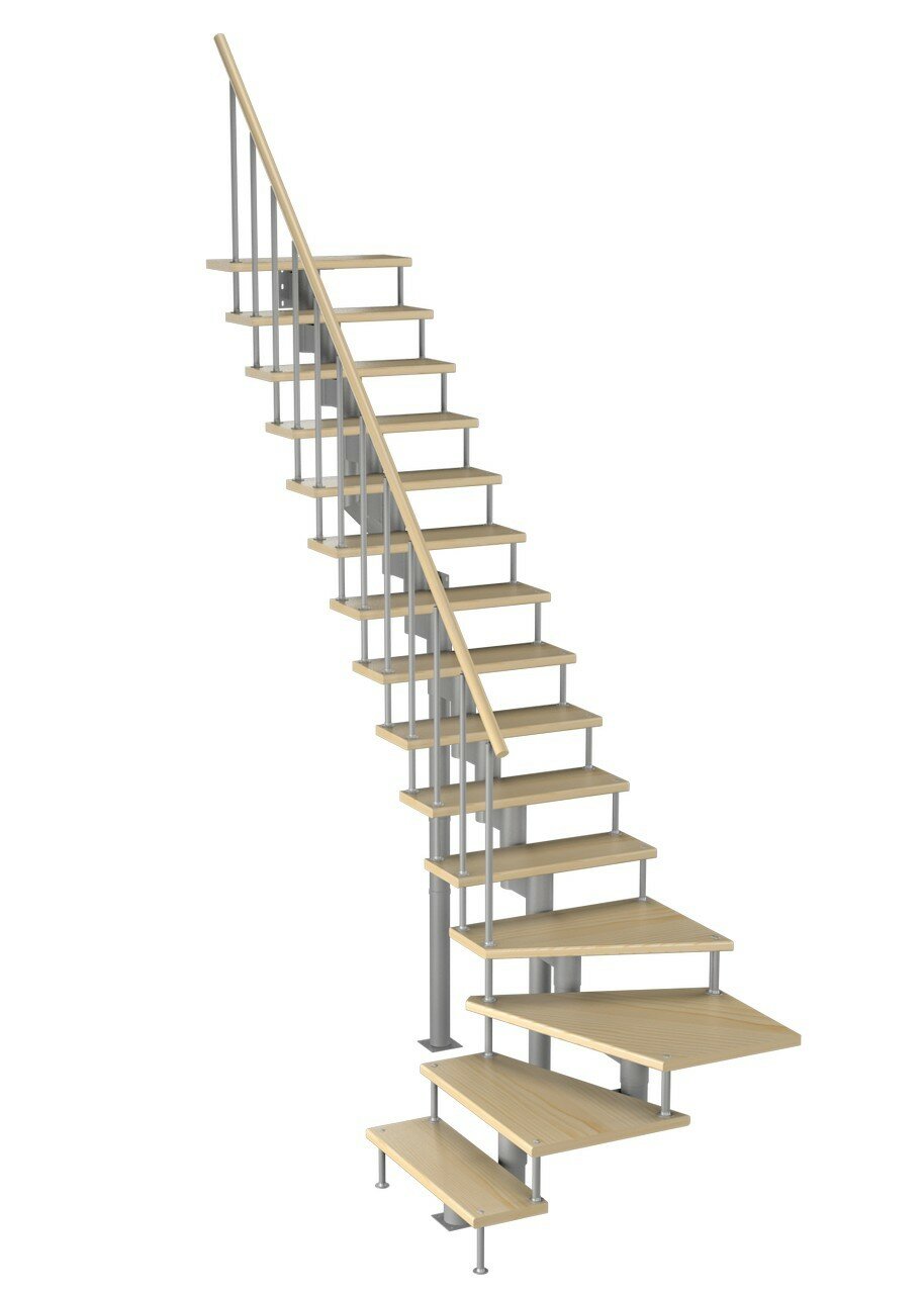 Модульная лестница Фаворит 180 (h 2700-2850, Серый, Сосна, Нержавеющая сталь) - фотография № 1