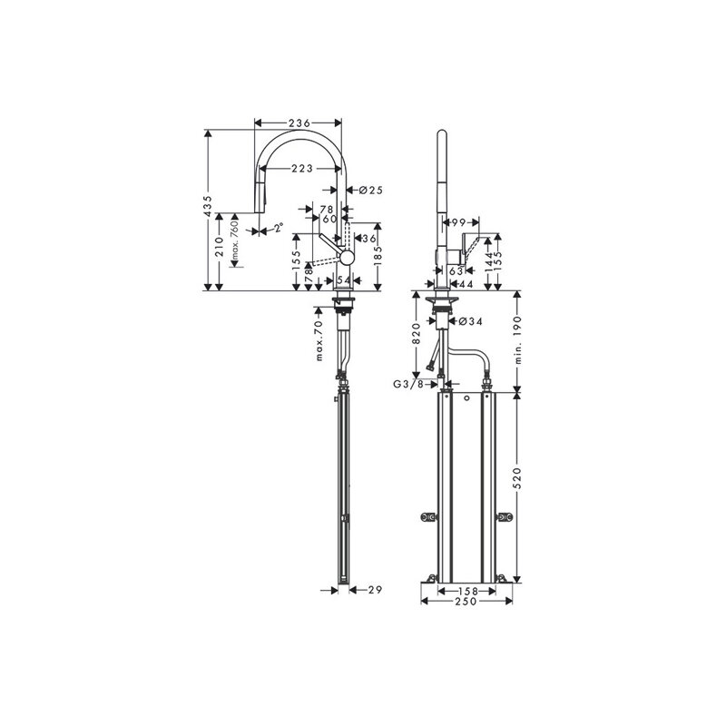 Смеситель для кухни с выдвижной лейкой Hansgrohe Talis M54, арт. 72803670, чёрный цвет, матовый, sBox, 44 см