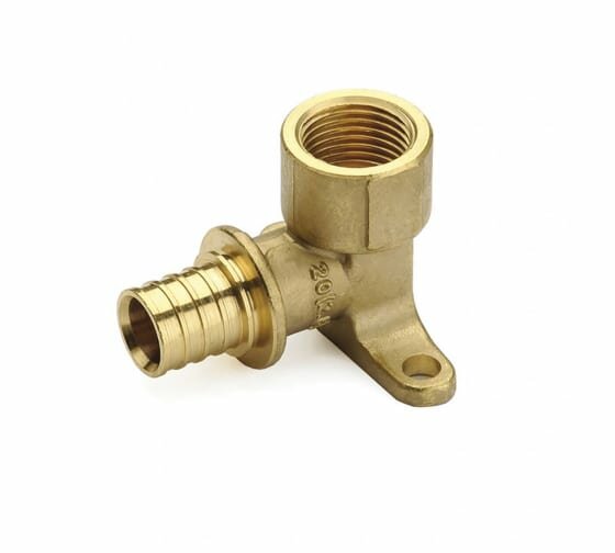 фото Угольник аксиальный латунный 20x1/2 с креплением (Водорозетка) | код AX5002012 | PRO AQUA (3шт.в упак.)
