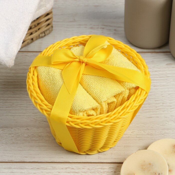 фото Набор махровых декоративных салфеток Этель "Вид 1" 30х30см-3шт, цвет жёлтый, 100% хлопок, 9284787