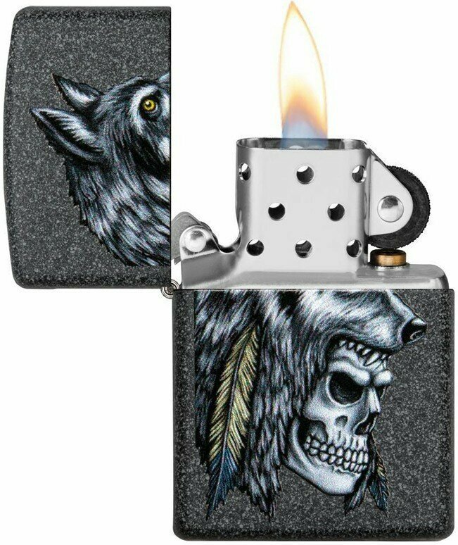Зажигалка ZIPPO Wolf Skull с покрытием Iron Stone™, латунь/сталь, серая, матовая, 38x13x57 мм - фотография № 2