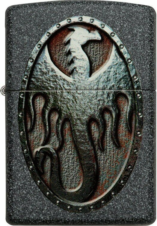 Зажигалка ZIPPO Metal Dragon Shield Design с покрытием Iron Stone™, латунь/сталь, серая, 38x13x57 мм - фотография № 3