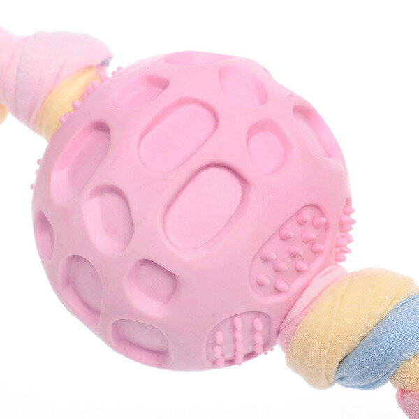 Игрушка - мячик для собак средних и мелких пород «беги лови», с канатом, цвет розовый, 38*7,5см (лейбл) - фотография № 2