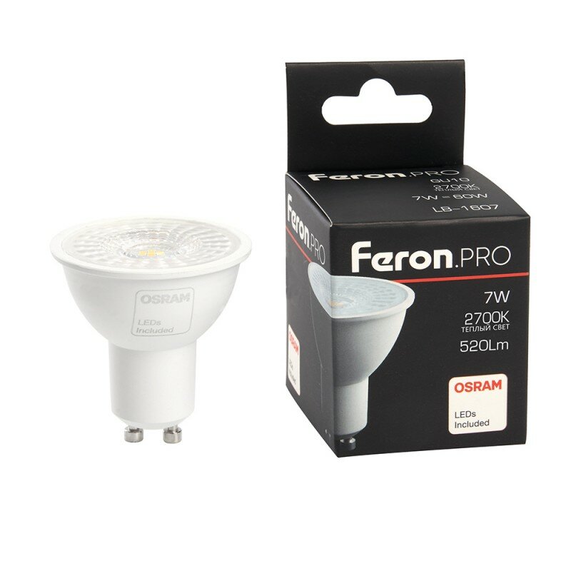 Feron Лампа светодиодная, (7W) 230V GU10 2700K MR16 с линзой 38 градусов, LB-1607 38176
