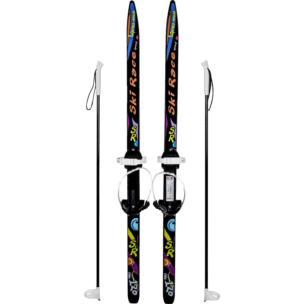 Лыжи подростковые Ski Race с палками, чёрный (120,95)