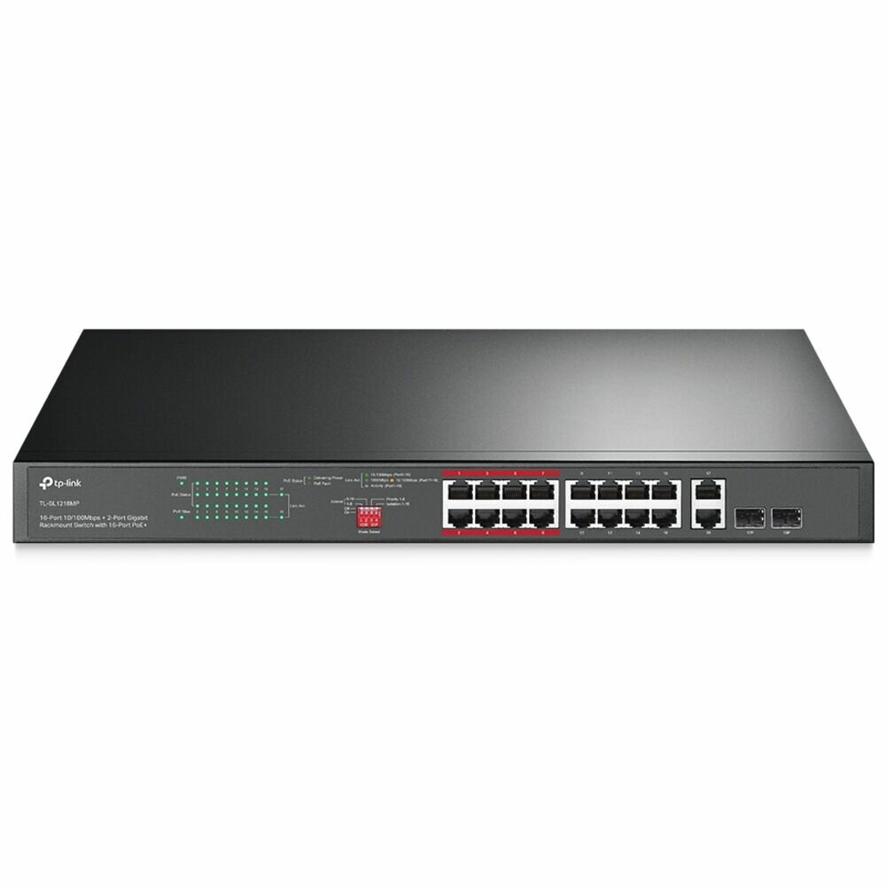 Коммутатор TP-Link TL-SL1218MP 16 ports 10/100Mbps PoE+ + 2 ports 10/100/1000Mbps + 2 SFP/10/100/1000Mbps