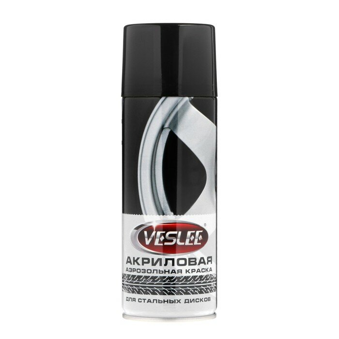 фото Аэрозольная краска для стальных дисков Veslee акриловая, черная матовая, 520 мл