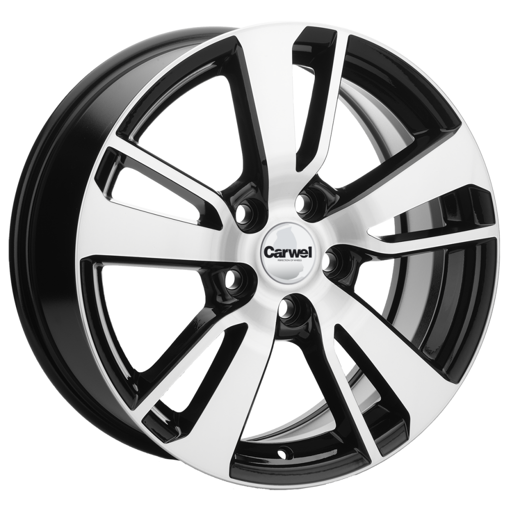 Литые колесные диски Carwel Чага 1704 (Qashqai) 7x17 5x114.3 ET40 D66.1 Чёрный глянцевый с полированной лицевой частью (96176)