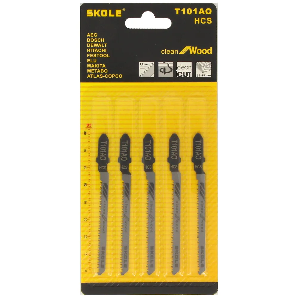 фото Пилка для лобзика 5шт по дереву T101AO фигурный чистый рез Skole