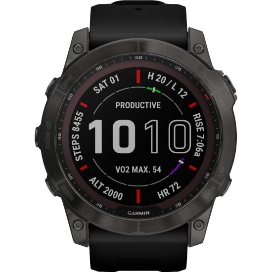 Спортивные часы GARMIN Fenix 7X Sapphire Solar карбоново-серые DLC титан с черным ремешком