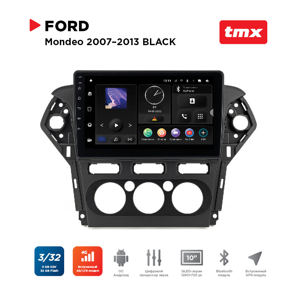 Автомагнитола Ford Mondeo 07-13 black (MAXIMUM Incar TMX-3305-3) Android 10/1280*720, BT, wi-fi, 4G LTE, DSP, 3-32Gb, 10"